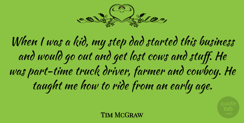 Tim McGraw Quote About Dad, Kids, Cowboy: When I Was A Kid...