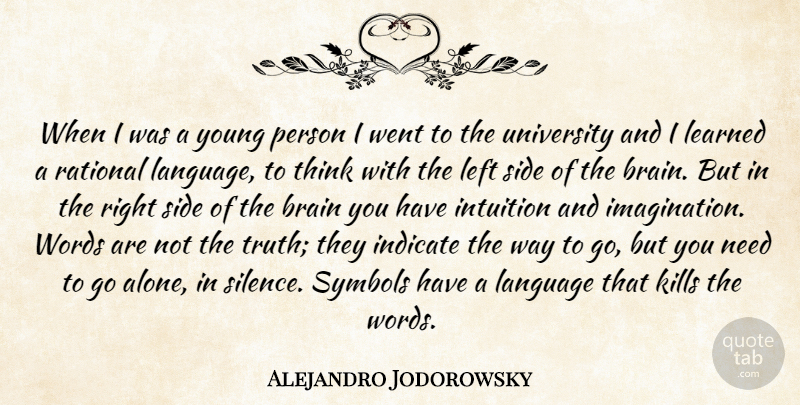 Alejandro Jodorowsky Quote About Thinking, Imagination, Silence: When I Was A Young...
