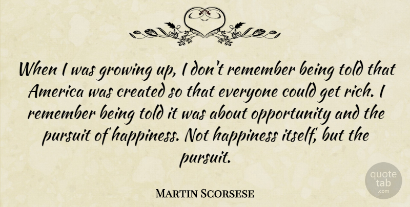 Martin Scorsese Quote About Growing Up, Opportunity, Pursuit Of Happiness: When I Was Growing Up...