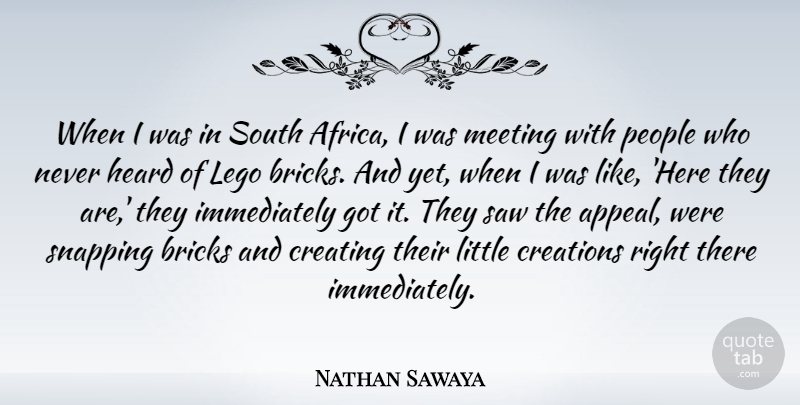 Nathan Sawaya Quote About Bricks, Creations, Heard, People, Saw: When I Was In South...