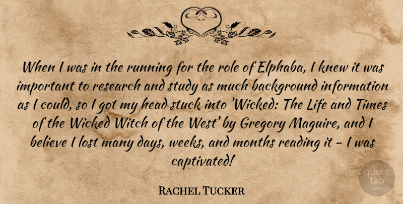 Rachel Tucker Quote About Background, Believe, Head, Information, Knew: When I Was In The...