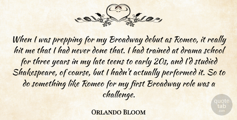 Orlando Bloom Quote About Broadway, Debut, Early, Hit, Performed: When I Was Prepping For...
