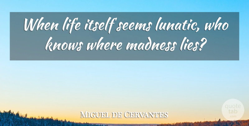Miguel de Cervantes Quote About Lying, Madness, Lunatic: When Life Itself Seems Lunatic...