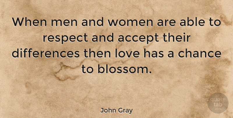 John Gray Quote About Accept, American Author, Chance, Love, Men: When Men And Women Are...