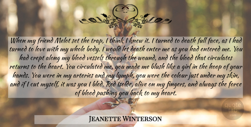 Jeanette Winterson Quote About Girl, Heart, Cutting: When My Friend Melot Set...