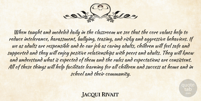 Jacqui Rivait Quote About Aggressive, Caring, Children, Classroom, Core: When Taught And Modeled Daily...