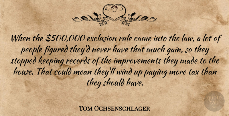 Tom Ochsenschlager Quote About Came, Exclusion, Figured, Keeping, Law: When The 500 000 Exclusion...