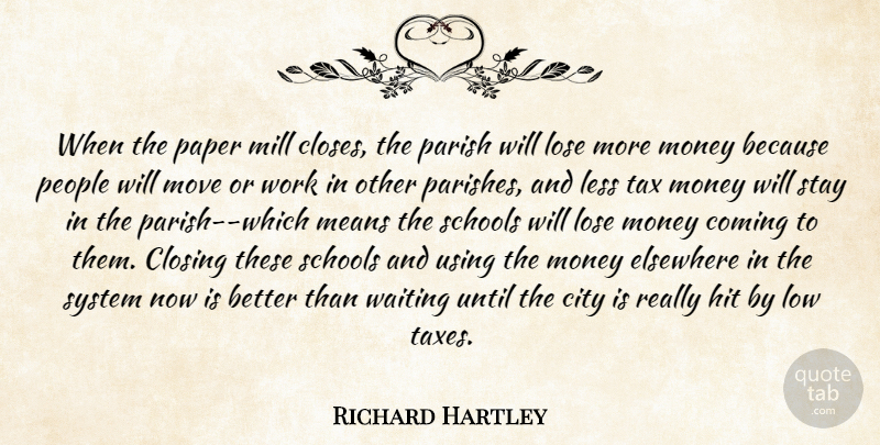 Richard Hartley Quote About City, Closing, Coming, Elsewhere, Hit: When The Paper Mill Closes...