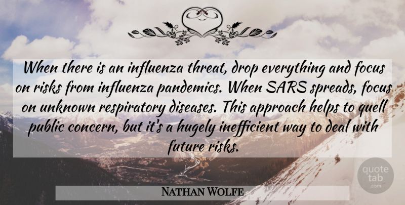Nathan Wolfe Quote About Approach, Deal, Drop, Future, Helps: When There Is An Influenza...