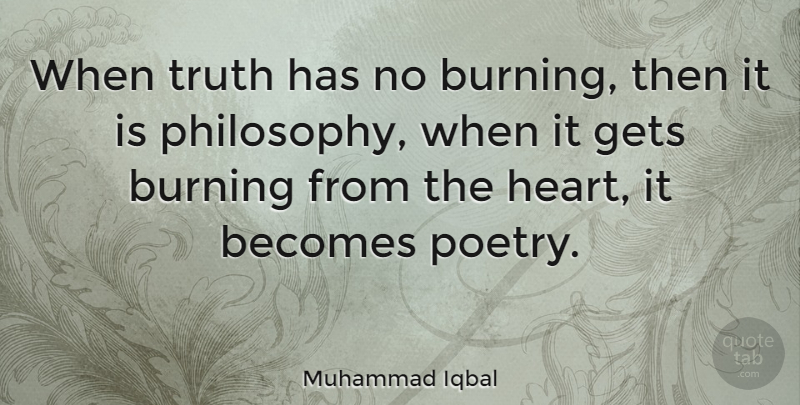 Muhammad Iqbal Quote About Philosophy, Heart, Burning: When Truth Has No Burning...