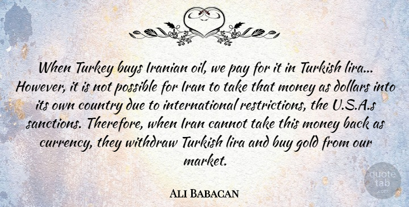 Ali Babacan Quote About Country, Iran, Turkeys: When Turkey Buys Iranian Oil...