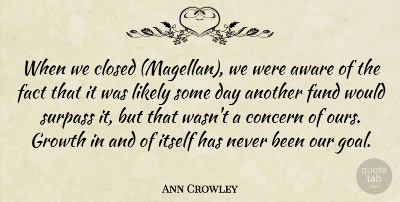 Ann Crowley Quote About Aware, Closed, Concern, Fact, Fund: When We Closed Magellan We...