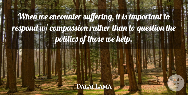 Dalai Lama Quote About Compassion, Suffering, Important: When We Encounter Suffering It...