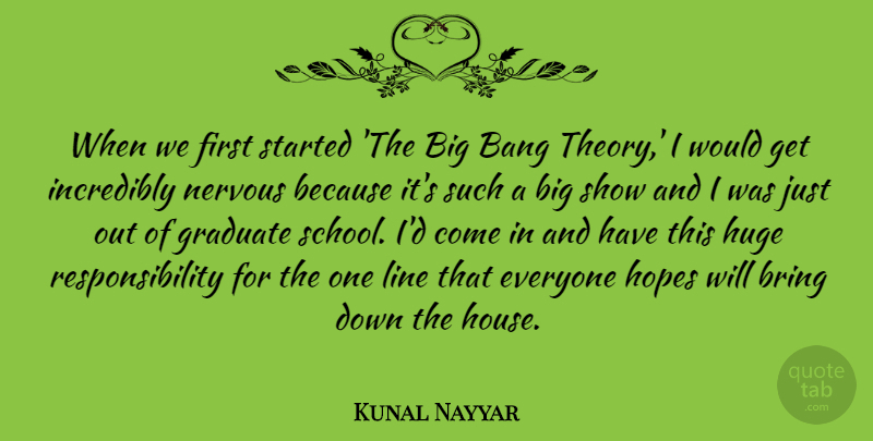 Kunal Nayyar Quote About Bang, Graduate, Hopes, Huge, Incredibly: When We First Started The...