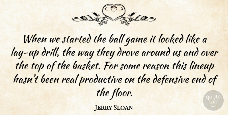 Jerry Sloan Quote About Ball, Defensive, Drove, Game, Looked: When We Started The Ball...