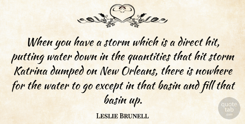 Leslie Brunell Quote About Direct, Dumped, Except, Fill, Hit: When You Have A Storm...