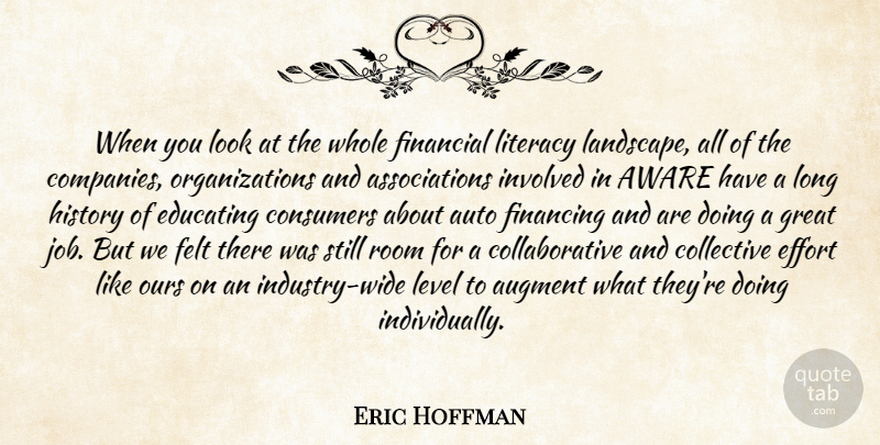 Eric Hoffman Quote About Auto, Aware, Collective, Consumers, Educating: When You Look At The...
