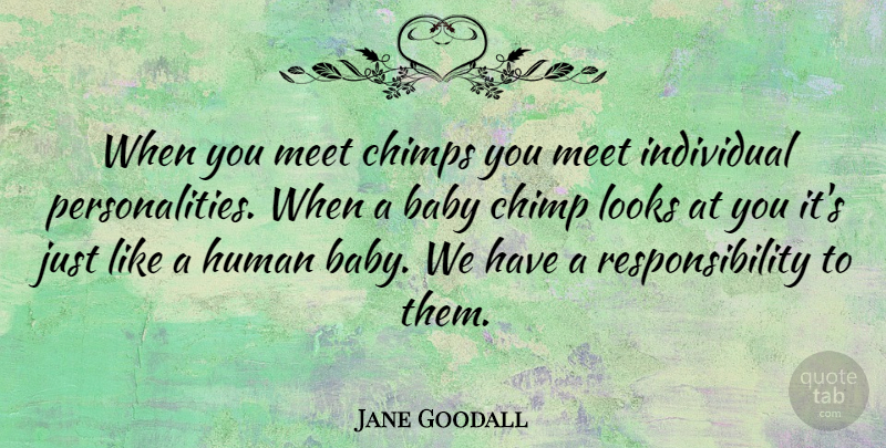 Jane Goodall Quote About Baby, Responsibility, Personality: When You Meet Chimps You...