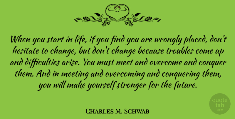 Charles M. Schwab Quote About Change, Conquer, Conquering, Future, Hesitate: When You Start In Life...