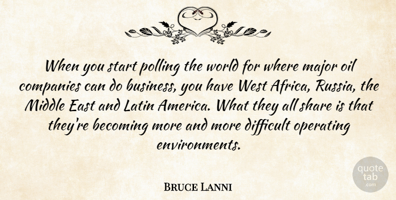 Bruce Lanni Quote About Becoming, Companies, Difficult, East, Latin: When You Start Polling The...