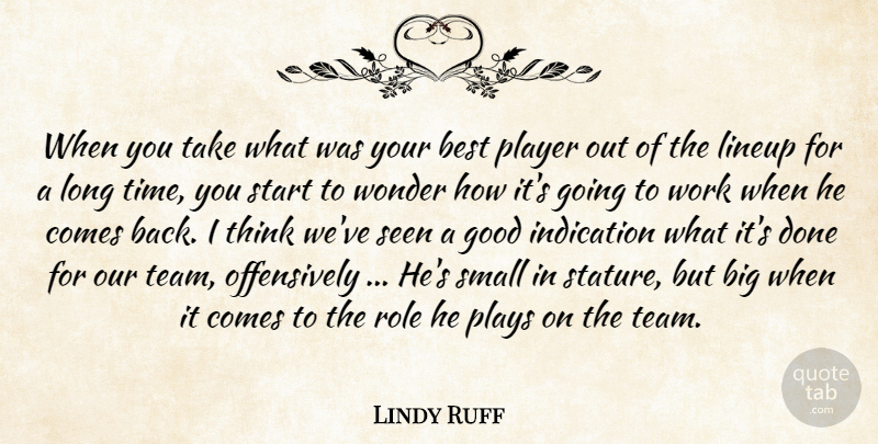 Lindy Ruff Quote About Best, Good, Indication, Player, Plays: When You Take What Was...