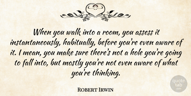 Robert Irwin Quote About Assess, Aware, Hole, Mostly, Sure: When You Walk Into A...