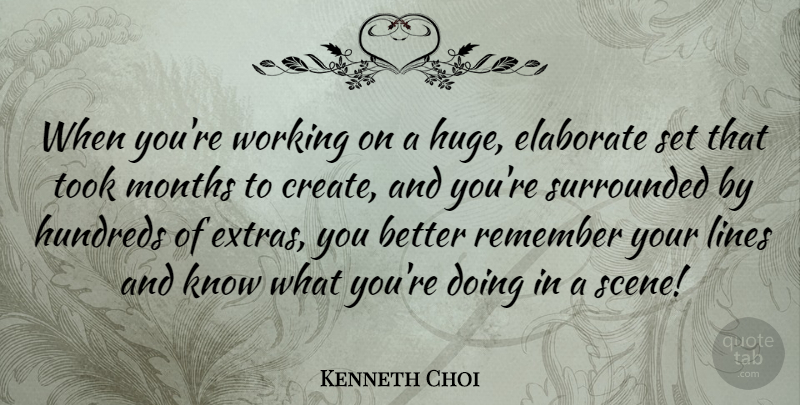 Kenneth Choi Quote About Elaborate, Months, Surrounded, Took: When Youre Working On A...