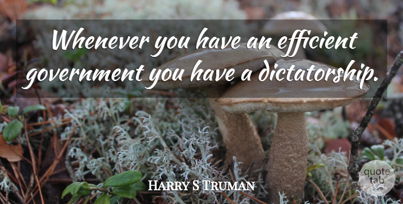Harry S Truman Quote About Efficient, Government, Whenever: Whenever You Have An Efficient...