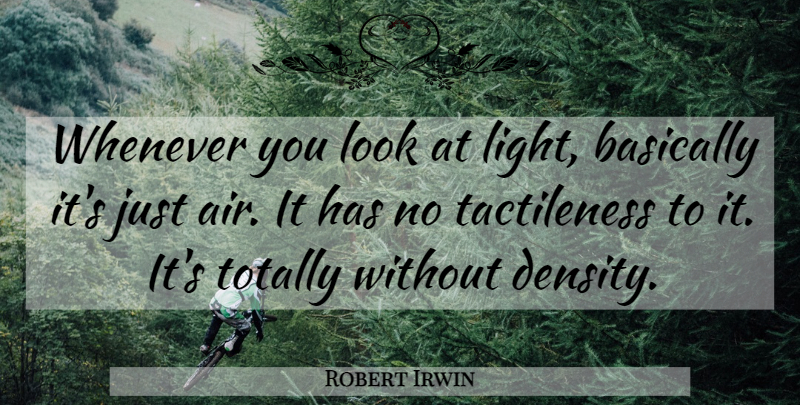 Robert Irwin Quote About Basically, Totally, Whenever: Whenever You Look At Light...