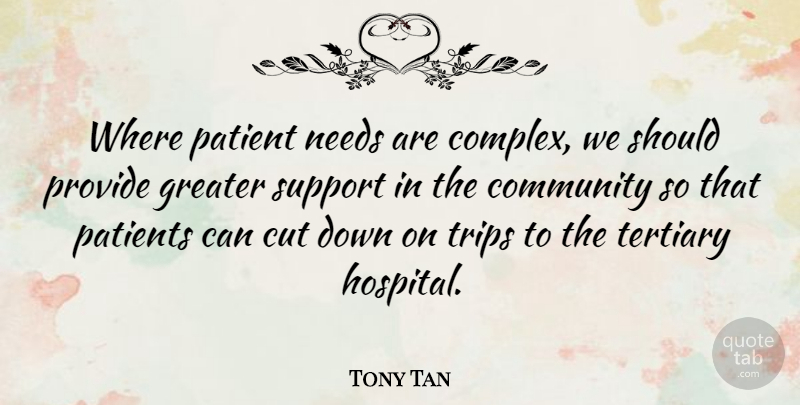 Tony Tan Quote About Cut, Greater, Needs, Patient, Patients: Where Patient Needs Are Complex...