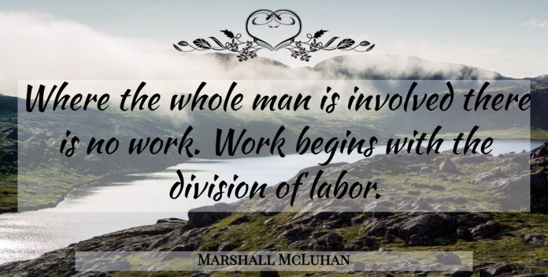 Marshall McLuhan Quote About Men, Division Of Labor, Involved: Where The Whole Man Is...