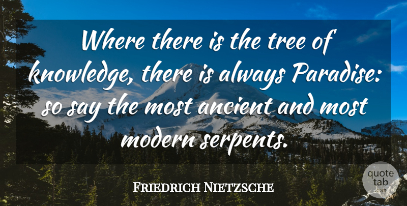 Friedrich Nietzsche Quote About Knowledge, Tree, Paradise: Where There Is The Tree...