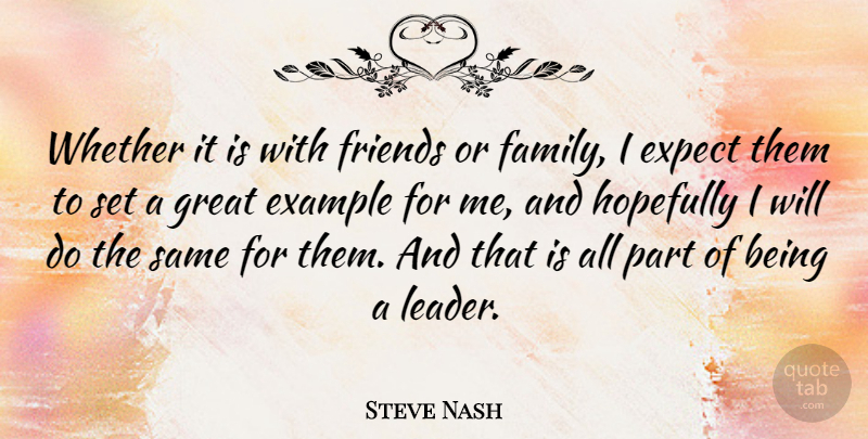 Steve Nash Quote About Example, Expect, Family, Great, Hopefully: Whether It Is With Friends...