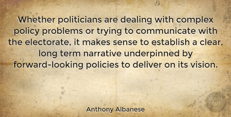 Anthony Albanese Quote About Complex, Dealing, Deliver, Establish, Narrative: Whether Politicians Are Dealing With...
