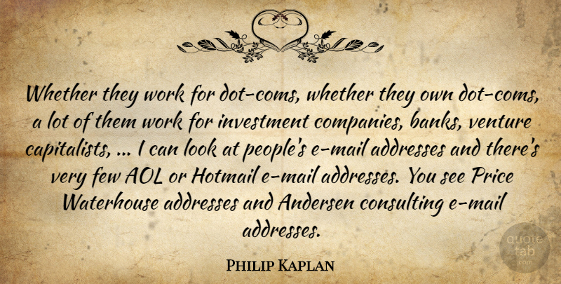 Philip Kaplan Quote About Aol, Consulting, Few, Investment, Price: Whether They Work For Dot...