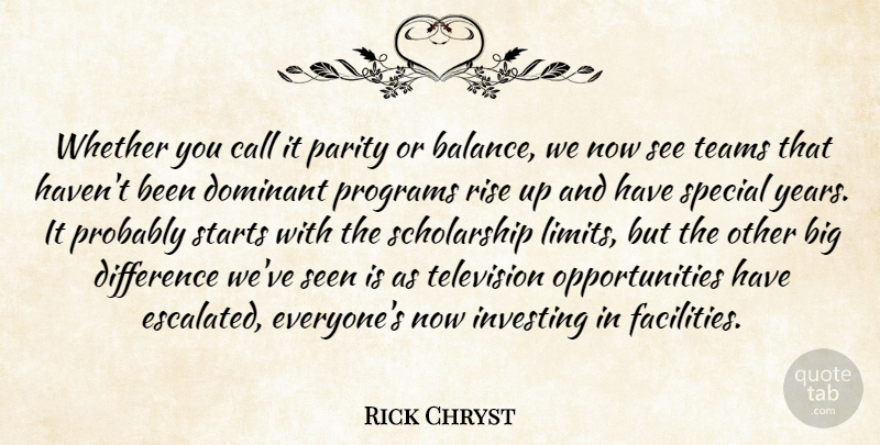 Rick Chryst Quote About Call, Difference, Dominant, Investing, Parity: Whether You Call It Parity...