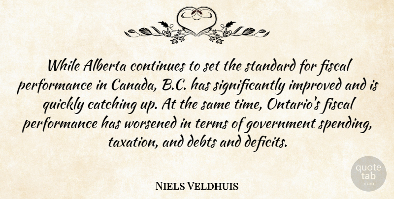Niels Veldhuis Quote About Canada, Catching, Continues, Debts, Fiscal: While Alberta Continues To Set...