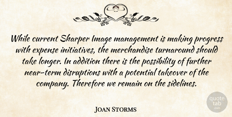 Joan Storms Quote About Addition, Current, Expense, Further, Image: While Current Sharper Image Management...