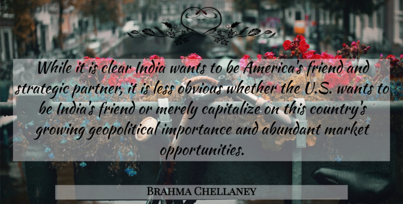 Brahma Chellaney Quote About Abundant, Capitalize, Clear, Friend, Growing: While It Is Clear India...
