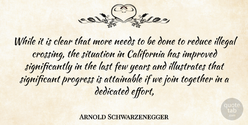 Arnold Schwarzenegger Quote About Attainable, California, Clear, Dedicated, Few: While It Is Clear That...