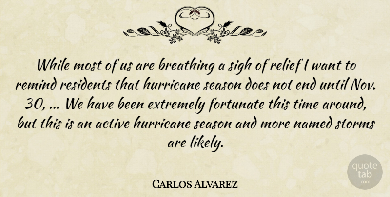 Carlos Alvarez Quote About Active, Breathing, Extremely, Fortunate, Hurricane: While Most Of Us Are...