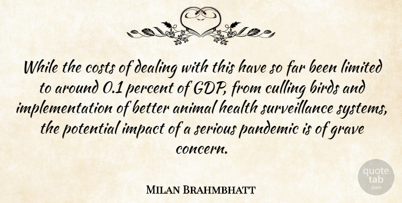 Milan Brahmbhatt Quote About Animal, Birds, Costs, Dealing, Far: While The Costs Of Dealing...