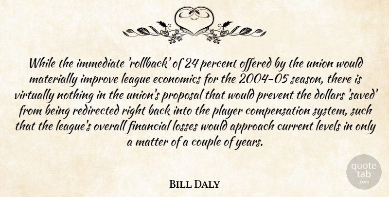 Bill Daly Quote About Approach, Couple, Current, Dollars, Economics: While The Immediate Rollback Of...