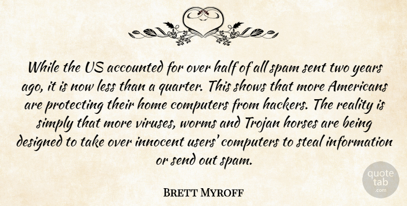Brett Myroff Quote About Computers, Designed, Half, Home, Horses: While The Us Accounted For...