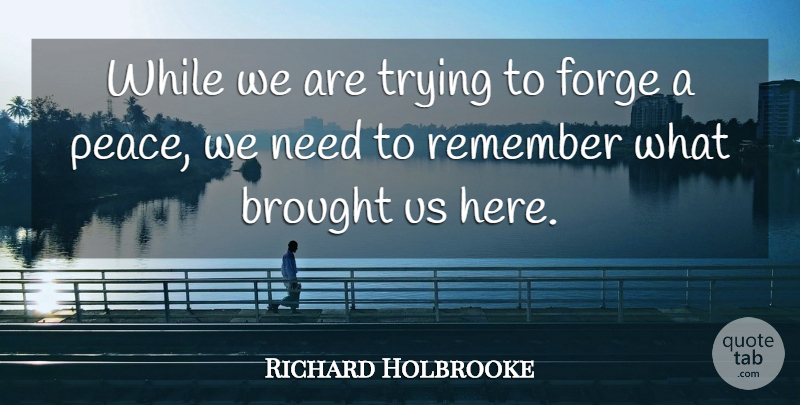 Richard Holbrooke Quote About Brought, Forge, Peace, Remember, Trying: While We Are Trying To...