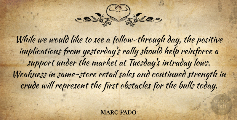 Marc Pado Quote About Bulls, Continued, Crude, Help, Market: While We Would Like To...