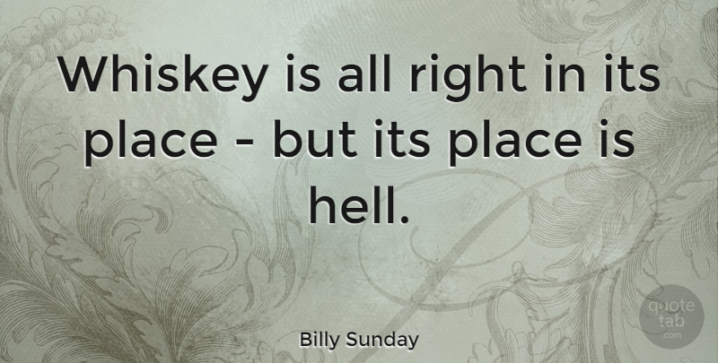 Billy Sunday Quote About Whiskey, Hell: Whiskey Is All Right In...