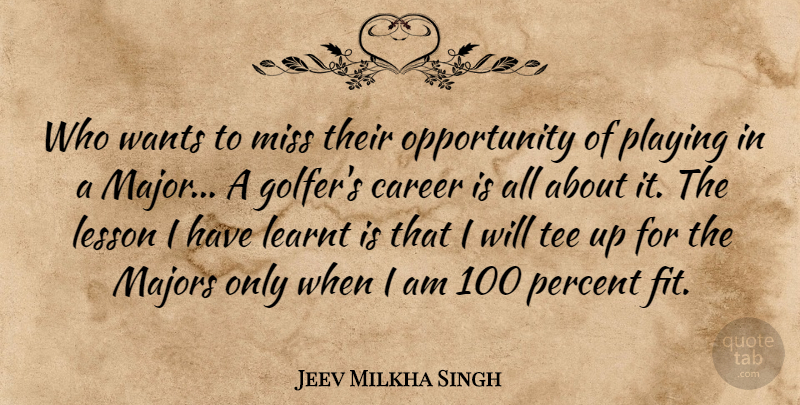 Jeev Milkha Singh Quote About Learnt, Majors, Miss, Opportunity, Playing: Who Wants To Miss Their...