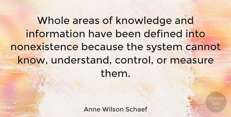 Anne Wilson Schaef Quote About Areas, Cannot, Defined, English Poet, Information: Whole Areas Of Knowledge And...