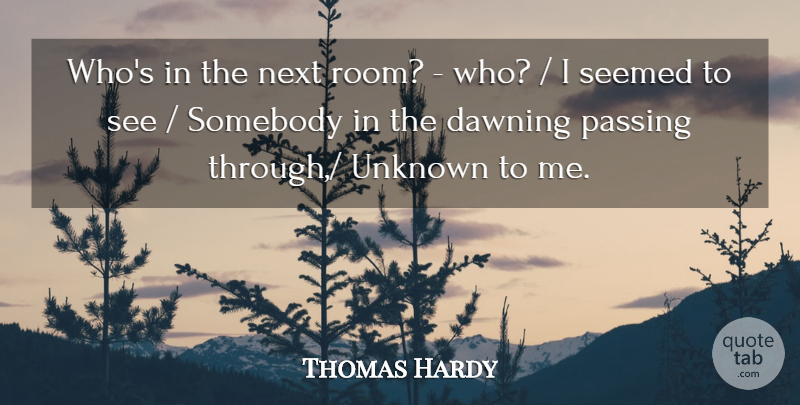 Thomas Hardy Quote About Dawning, Next, Passing, Seemed, Somebody: Whos In The Next Room...